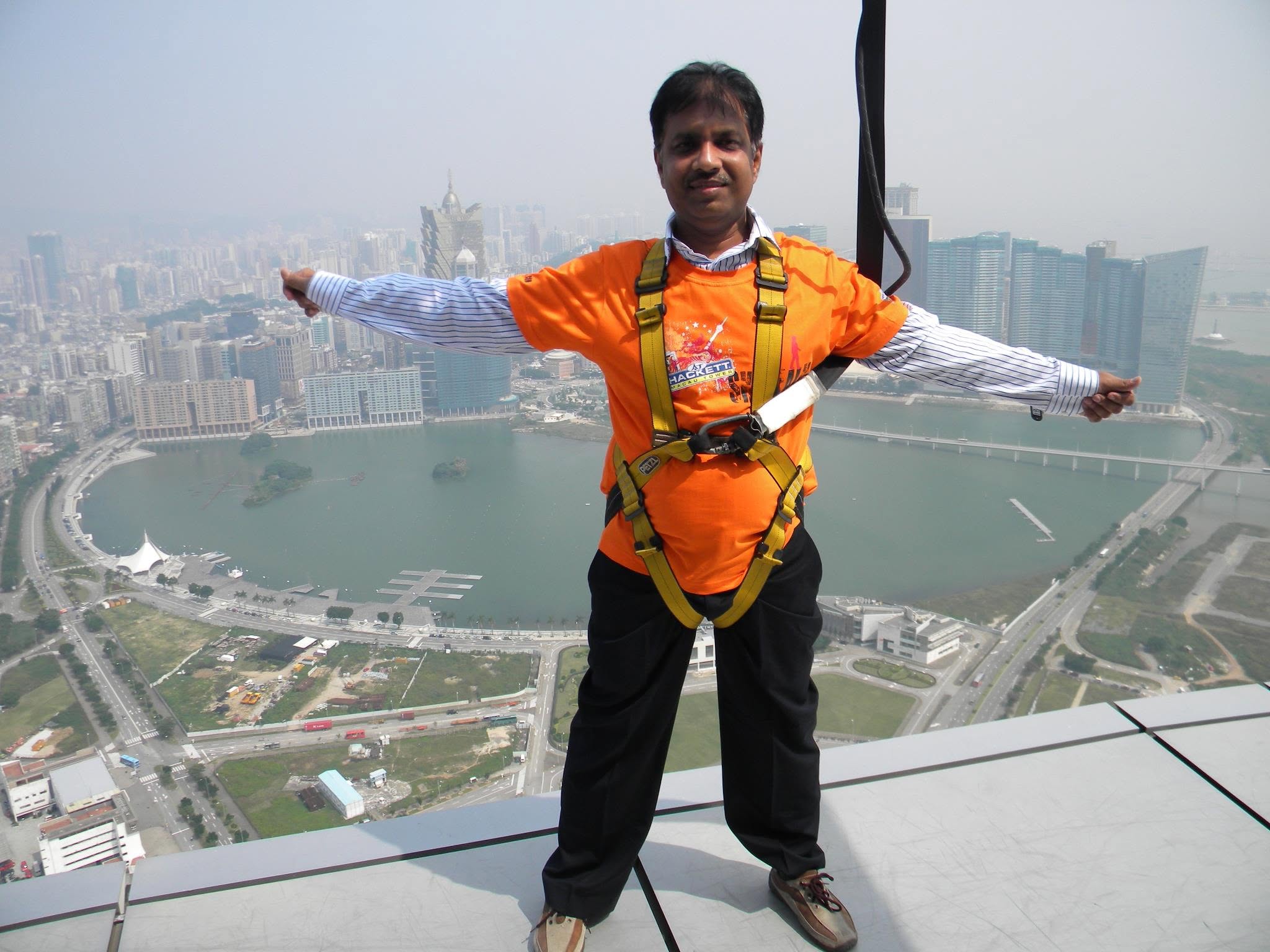 Sanjeev Kumar on the Macau Tower skywalk